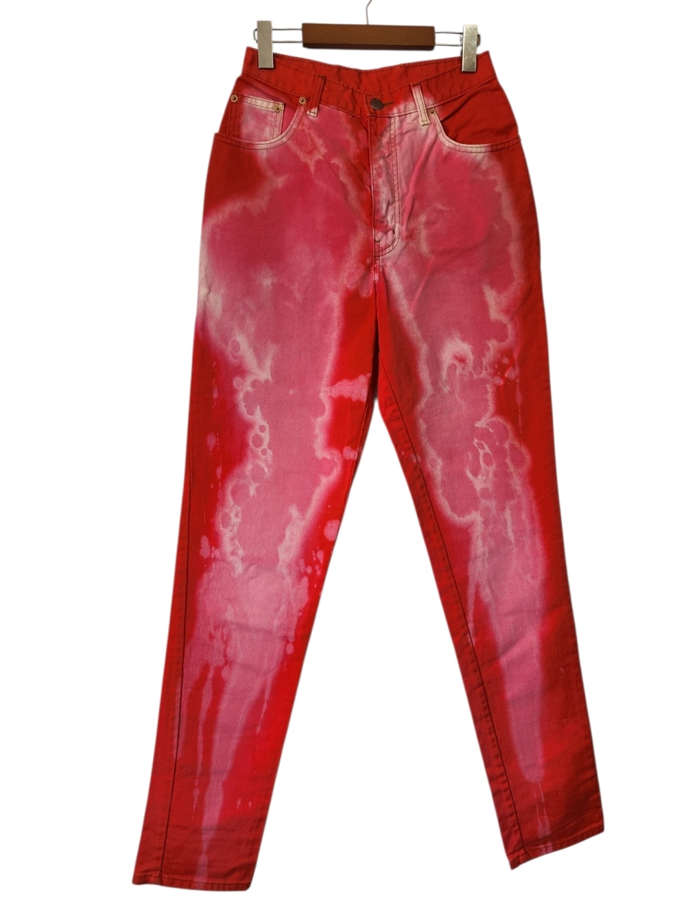 Vtg Rebel Wear Red Bleach Acid Wash High Waist Tapered Mom Jeans 90s Grunge Punk